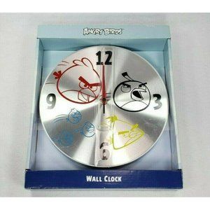 Angry Birds 10" Wall Clock Analog Brushed Aluminum Quartz Battery Op. Rovio NEW